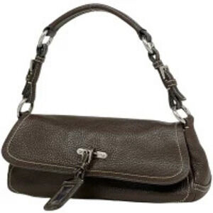 Prada Plate Shoulder Bag Hobo Handbag Leather Brown
